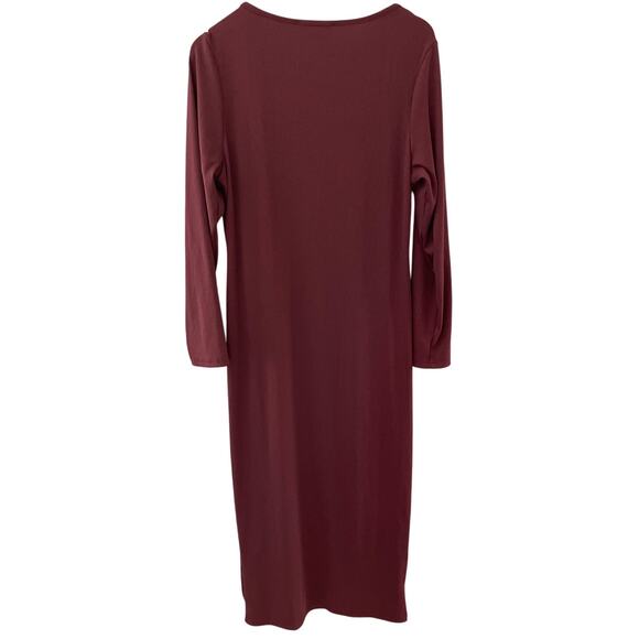 CIDER Solid Square Neck Long Sleeve‎ Ribbed Midi Dress in Wine Size XL - Picture 5 of 10